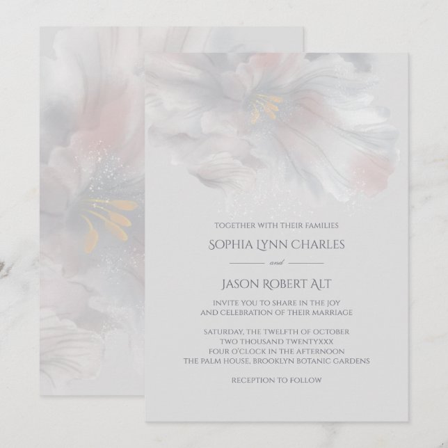 Invitation Mariage Iris aquarelle (Devant / Derrière)