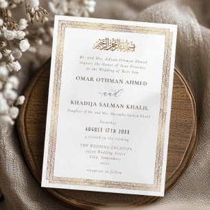 Invitation Mariage Islamique Élégant Vintage Orné Or Crème