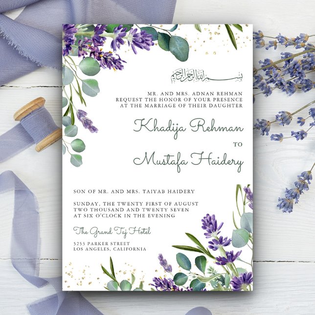 Invitation Mariage islamique floral lavande eucalyptus rustiq (Créateur téléchargé)