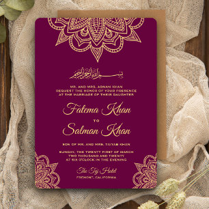 Invitation Mariage islamique Mehndi Henna Violet Tyrien Or
