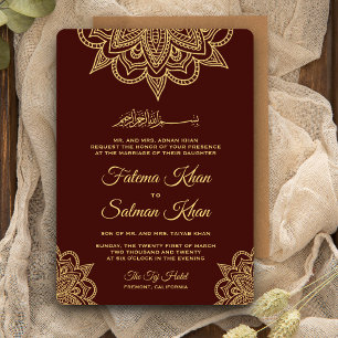 Invitation Mariage islamique Mehndi henné acajou or