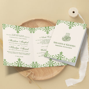 Invitation Mariage islamique musulman à damasquiné crème et v