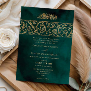 Invitation Mariage islamique musulman floral de luxe vert et
