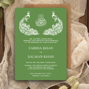 Invitation Mariage islamique paon vert et blanc