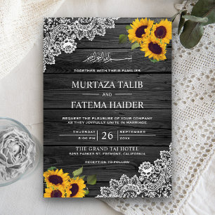 Invitation Mariage Islamique Tournesol Dentelle Bois Gris Rus