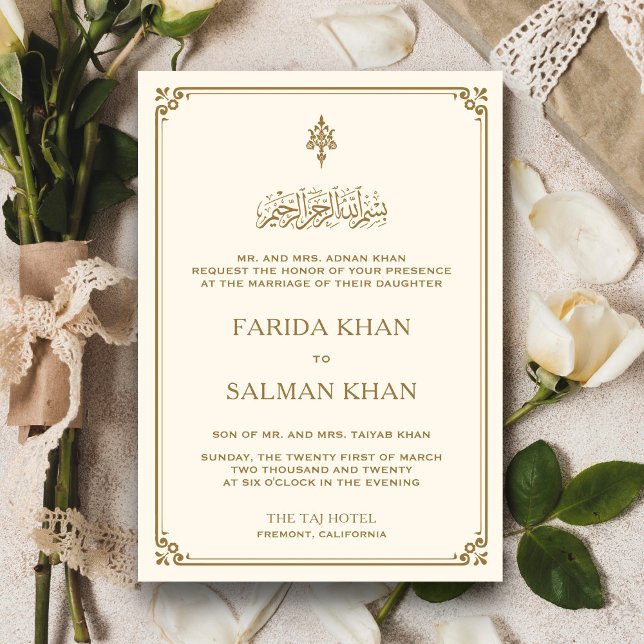 Invitation Mariage islamique traditionnel à la crème et à la  (Créateur téléchargé)