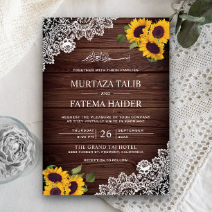 Invitation Mariage islamique vintage rustique avec tournesol
