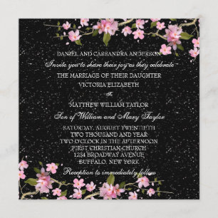 Invitation Mariage japonais rose fleurs de cerisier