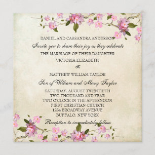 Invitation Mariage japonais rose fleurs de cerisier