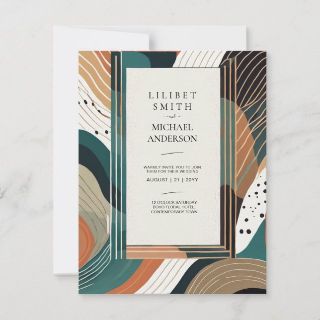 Invitation Mariage japonais scandinave Abstrait vert Brown (Devant)