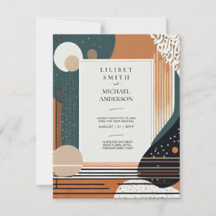 Invitation Mariage japonais scandinave Abstrait vert Brown