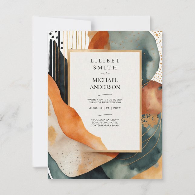 Invitation Mariage japonais scandinave Abstrait vert Turquois (Devant)