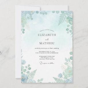 Invitation Mariage Jardin Feuilles de Menthe Aquatique