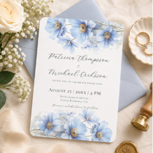 Invitation Mariage Jardin Fleur de Pavot Himalayen Bleu Doux