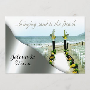 Invitation Mariage jaune et gris sur la plage
