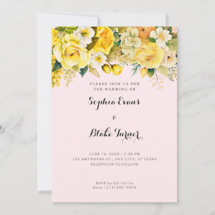 Invitation Mariage Jaune Fleurs Jaunes Roses