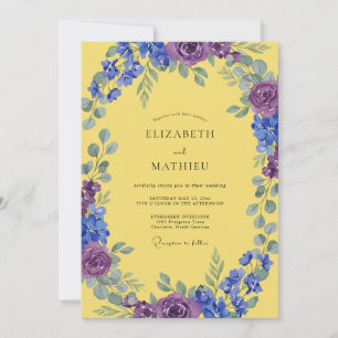 Invitation Mariage Jaune Indigo Améthyste Feuillu