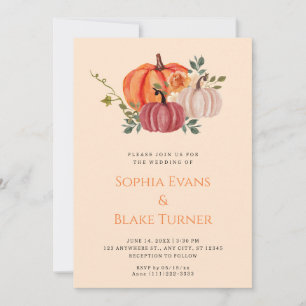 Invitation Mariage jaune orange, violet et Citrouille blanc