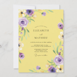 Invitation Mariage Jaune Renoncule Pourpre Eucalyptus