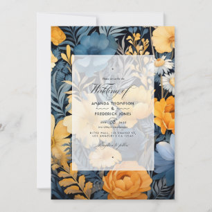 Invitation Mariage Jaune Souci, Bleu Nuit et Gris Ardoise