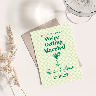 Invitation Mariage Jaune Vert Rayé Rétro Funky