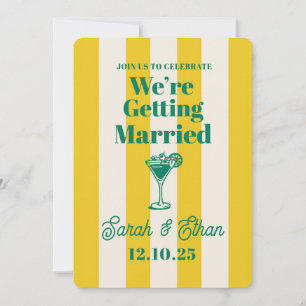 Invitation Mariage Jaune Vert Rayé Rétro Funky