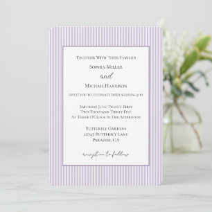 Invitation Mariage jolies rayures lavande blanc