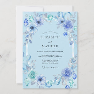 Invitation Mariage joyau aquarelle azur