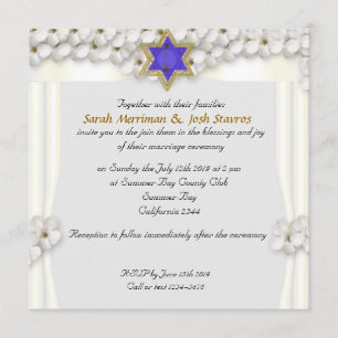 Invitation mariage juif à la toiture de fleurs blanches