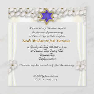Invitation Mariage juif d'auvent de fleurs blanches