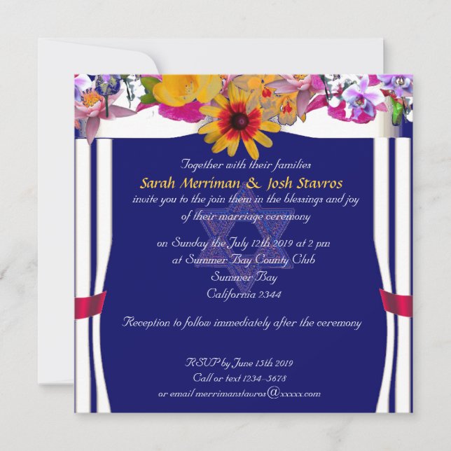 Invitation Mariage juif d'auvent floral (Devant)