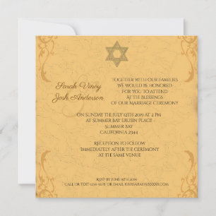 Invitation mariage juif de la brocade d'or Vintage