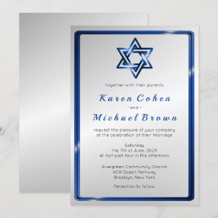 Invitation Mariage juif d'étoile de David bleue métallique