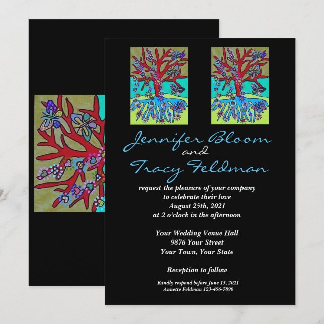 Invitation Mariage - Juif et yiddish - LGBTQ (Devant / Derrière)