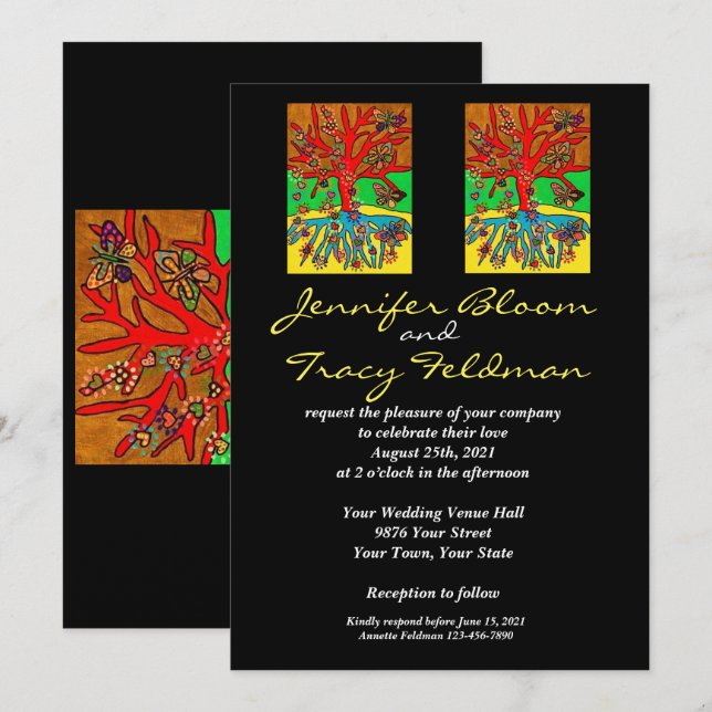 Invitation Mariage - Juif et yiddish - LGBTQ (Devant / Derrière)