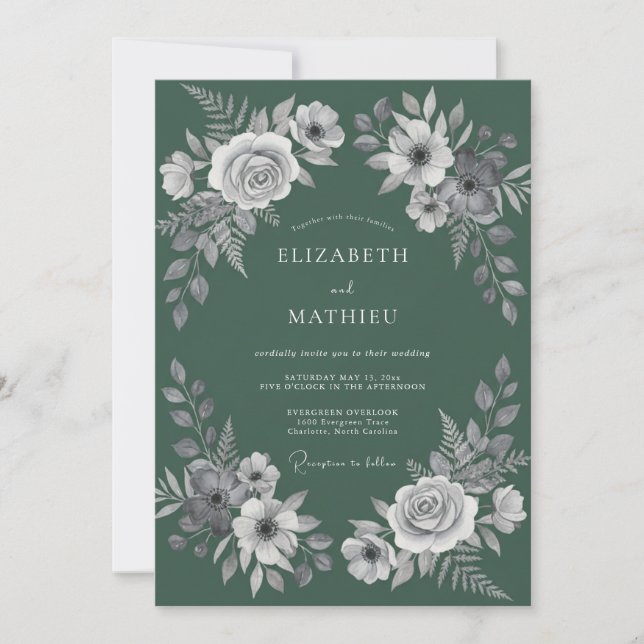 Invitation Mariage Juniper White Leaf (Devant)