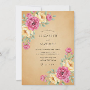 Invitation Mariage Kraft Paeonie Rose