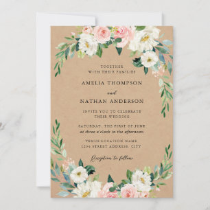 Invitation Mariage Kraft Rustique à l'Arche Florale Rose