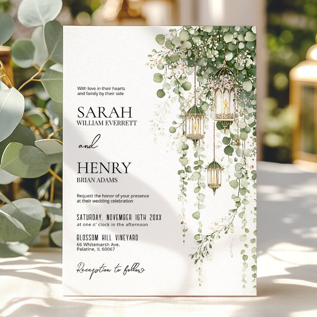 Invitation Mariage Lanterne Eucalyptus et Vert Sauge avec Ros (Créateur téléchargé)