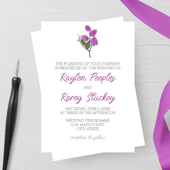 Invitation Mariage lathyrus minimaliste (Créateur téléchargé)