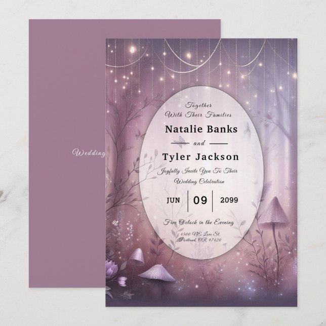 Invitation Mariage Lavande magique Fairy Lights (Devant / Derrière)