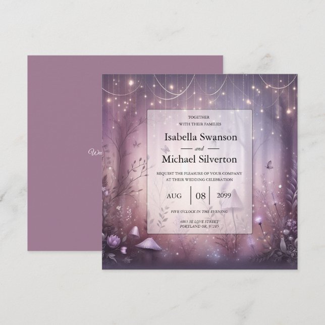 Invitation Mariage Lavande magique Fairy Lights (Devant / Derrière)