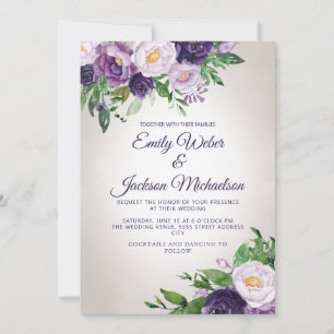 Invitation Mariage Lavande Violet Greenery 