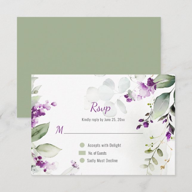 Invitation Mariage Lavender Stems and Greenery (Devant / Derrière)