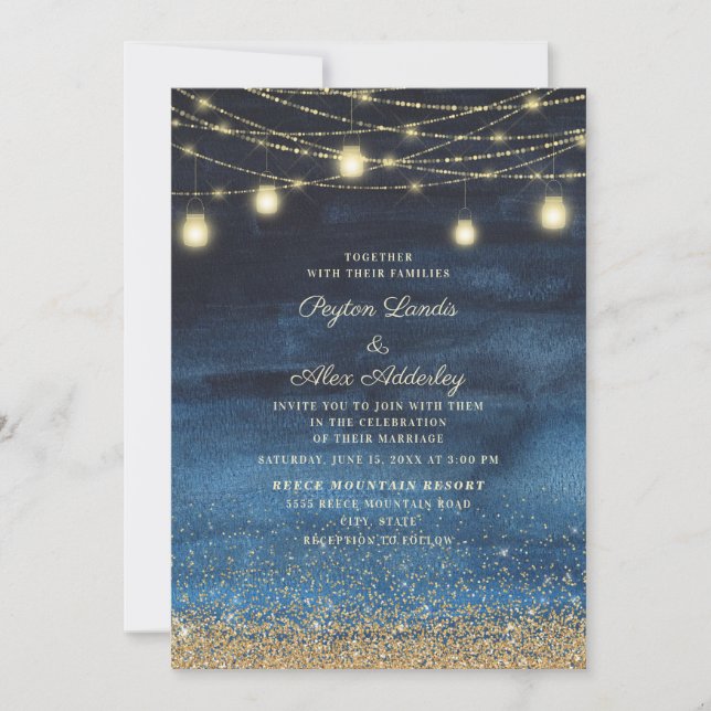Invitation Mariage léger de Parties scintillant bleu marine G (Devant)