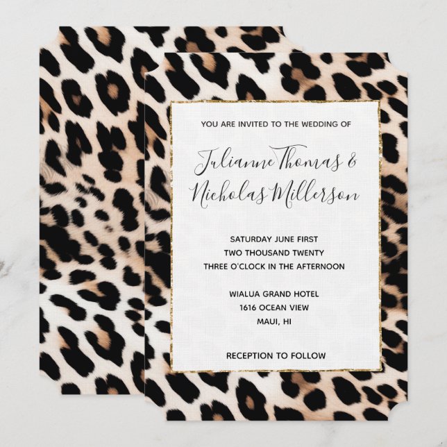 Invitation Mariage Léopard à crème noire Peach (Devant / Derrière)