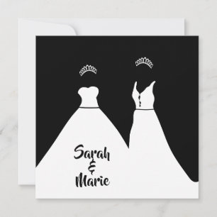 Invitation mariage lesbien romantique noir et blanc