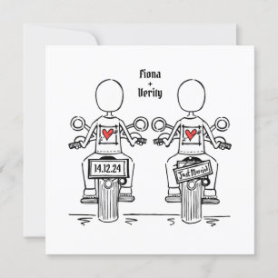 Invitation Mariage lesbienne de moto de deux mariées sur mesu