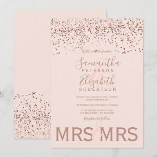 Invitation mariage lesbienne rose de confetti en or bleu rose