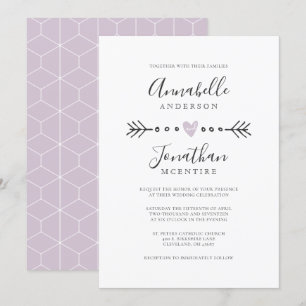Invitation Mariage Lilac de coeur et de flèche de géométrie s